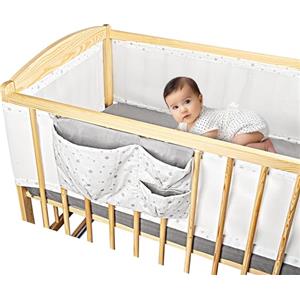 SweetComfort Paracolpi Lettino Neonato Traspirante con Tasca Portaoggetti - Protezione Sbarre per Lettini 60x120 e 70x140 cm - Lettini a 3 e 4 Lati - Rete 3D Bimba Bimbo - Norma UNI EN 16780 - Bianco Stellato