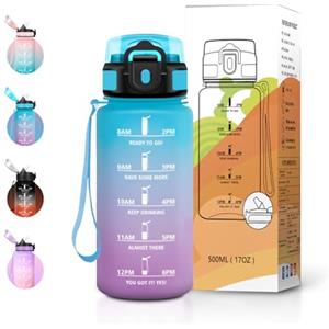 JAPORIA Borraccia Sport 500ml, Borraccia con Cannuccia e Marcatori Temporali, senza BPA, a Prova di Perdite, Bottiglia Riutilizzabile ideale per Scuola, Ufficio e Yoga