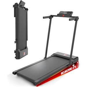YM Tapis Roulant Salvaspazio 12 km/h, MARCHIO ITALIANO, Inclinazione, Telaio rinforzato, Elettrico, Pieghevole, 12 Programmi, Display, Porta Tablet, Your Move ASSISTENZA ITALIA. Mod. TD 500 EVO