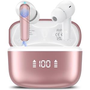 Puqo AI Cuffie Traduzione, Buletooth 5.4 Auricolari Traduzione con 144 Lingu, 200+ AI Applicazioni, 3 in 1 Auricolari Traduttori Istantanei con 4 modalità di Traduzion, Oro rosa