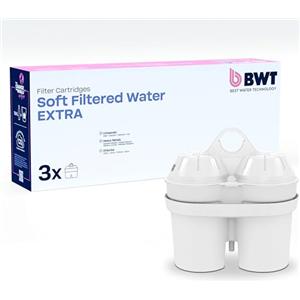 BWT Soft Filtered Water Extra, Filtri Caraffa Acqua Dura - 3 Cartucce | Per acqua dura, da 15 °dH (circa 26,7 °f): per caraffe BWT Vida, Aqualizer e Penguin, riducono calcare, cloro, piombo e rame.
