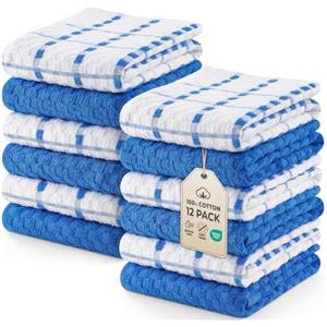 Utopia Towels - Asciugamani da Cucina, 38 x 64 cm, 100% Cotone Super Morbido e Assorbente, Asciugamani da Cucina, Strofinacci e canovacci, (Confezione da 12) (blu e bianco)