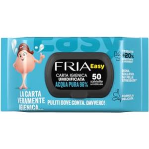 Fria Easy Carta Igienica Umidificata con Acqua Pura ad Effetto Calmante, Tessuto Gettabile nel WC, Dermatologicamente Testate, Confezione da 50 Salviette