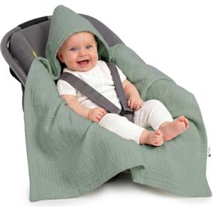 Medi Partners Coperta di Mussola neonato ovetto Sacco per Passeggino - 100% Cotone universale Blanket 85x85cm fodera protettiva Morbida e Accogliente Passeggini Marsupio (Oliva)