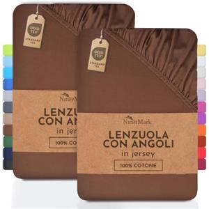 NatureMark Lenzuolo matrimoniale in jersey in confezione da 2 pezzi, lenzuolo matrimoniale 100% cotone QUALITÀ DEL ÖKOTEX Standard 100, 70x140 cm, Marrone cioccolato
