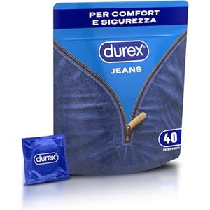 Durex Settebello Jeans, Preservativi Durex Classici, Formato Convenienza, Vestibilità Regular, 40 Profilattici