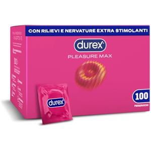 Durex Pleasuremax, Preservativi con Rilievi e Nervature, Formato Convenienza, 100 Profilattici