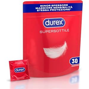 Durex SuperSottile, Preservativi Ultra Sottili Vestibilità Regular, Formato Convenienza, Vestibilità Regular, 30 Profilattici