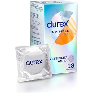 Durex Invisible XL, Preservativi Ultra Sottili e Extra-Large, 18 Profilattici, La confezione può variare
