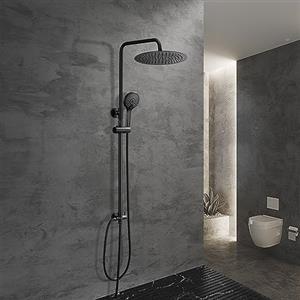 Görbach Colonna Doccia in Acciaio Inox senza Miscelatore, Set Doccia a Pioggia con Doccetta e asta doccia regolabile in altezza 74-114 cm, soffione XL 25 cm nero