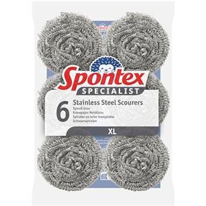 Spontex Specialist Spirali in acciaio inossidabile | XL | Spirali in metallo resistenti per lavaggio professionale, rimozione del grasso e lavaggio dei piatti | Confezione da 6
