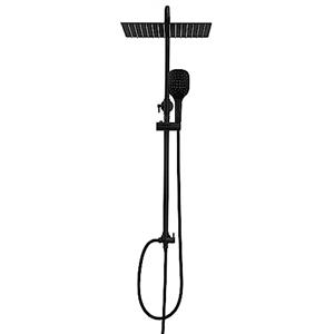 Görbach Colonna Doccia Acciaio Inox senza Miscelatore, Set Doccia a Pioggia con Asta Doccia Saliscendi Regolabili, Soffione 30x30cm, Nero
