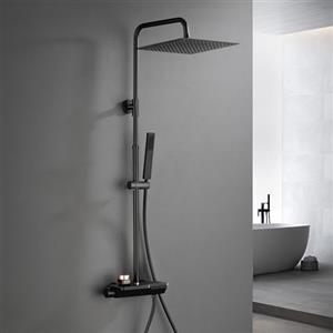 Görbach Colonna Doccia Acciaio Inox con Miscelatore, Colonna Doccia Rubinetto con Asta Doccia Regolabili e Termostatico, Set Doccia a Pioggia con Soffione 30×30 cm Nero