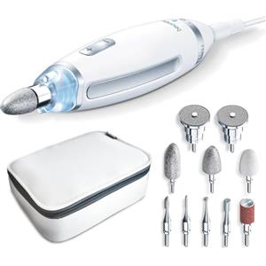 Beurer MP 62 Fresa Professionale per Manicure e Pedicure, 5400 giri/min, 10 Accessori in Feltro e Zaffiro, Luce LED Integrata, Velocità Regolabile, Custodia Inclusa, Bianco