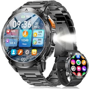 LIGE Orologio intelligente da uomo, 1,62", AMOLED, con torcia/batteria 730 mAh, orologio sportivo da uomo/120+ modalità sportive, IP68, impermeabile, con frequenza cardiaca 24/7, monitor del sonno per