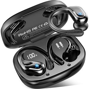 Rulefiss Cuffie Bluetooth Sport, 75 Ore Auricolari Bluetooth 5.4 con 4 ENC Mics, Stereo Cuffie Wireless Antirumore, IP7 Impermeabili Cuffiette Bluetooth con Display LED, Cuffie Senza Filo per Palestra/Running