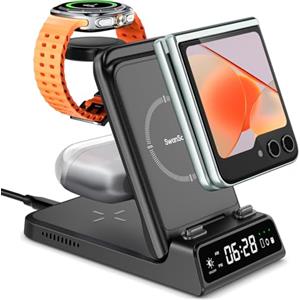 SwanScout Caricatore Wireless per Samsung Z Flip 8/7/6/5, Stazione di Ricarica 3 in 1