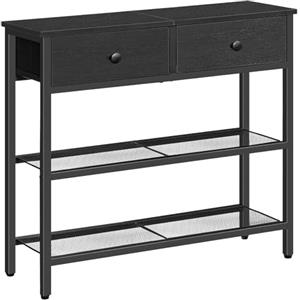 HOOBRO Tavolo da Ingresso Lungo 75 cm, Stile Industriale con 2 Cassetti in Tessuto e 3 Ripiani Portaoggetti, Soggiorno, Camera da Letto e Ingresso, Nero EBB72XG01