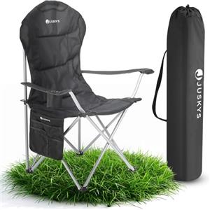 Juskys Sedia da Campeggio Lido Pieghevole - Con Portabevande, Tasca Laterale e Borsa - Sedia Imbottita con Braccioli e Schienale - Nero