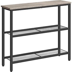 HOOBRO Tavolo Console, Tavodo da Ingresso, con 2 Ripiani di Rete Metallica, Tavolo da Divano, Stile Industriale, Corridoio, Entrata, Soggiorno, Greige e Nero EBG73XG01