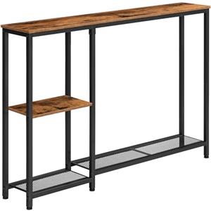 HOOBRO Consolle Ingresso Stretta con Ripiani Portaoggetti, Tavolo da Divano Industriale, Scaffale Espositivo con Struttura in Metallo, per Ingresso, Corridoio, Marrone Vintage e Nero EBF86XG01