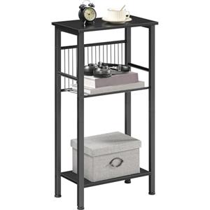 HOOBRO Consolle Ingresso a 3 Livelli 40 cm, Tavolo Stretto con Ripiani Aperti, Tavolo da Divano con Ripiano in Rete Regolabile, Piedini Regolabili e Kit Antiribaltamento, Nero EBB41XG01