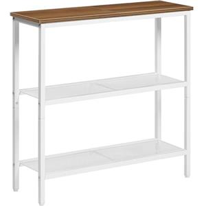 HOOBRO Tavolo Console, Tavodo da Ingresso, con 2 Ripiani di Rete Metallica, Tavolo da Divano, Stile Industriale, Corridoio, Entrata, Soggiorno, Bianco e Noce EWH73XG01