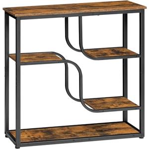 HOOBRO Consolle da Ingresso 5 Ripiani, Tavolo da Divano Industriale, Design Stretto per Corridoio, Struttura in Metallo e Pannello Effetto Legno, Marrone Vintage e Nero EBF69XG01