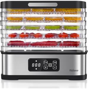 Yabano Essiccatore per alimenti con 5 vassoi, temperatura 35-70 °C e timer 72 ore, timer digitale, senza BPA, per snack sani, frutta, carne e cibo per animali domestici
