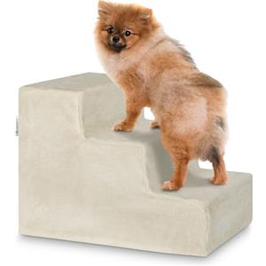 Juskys Scaletta per animali Juskys, 36 cm, a 3 gradini con peluche lavabile, per cani e gatti, ideale per letto, divano, sofà e auto - Rivestimento beige