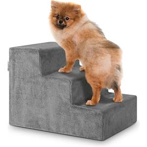 Juskys Scaletta per animali Juskys, 36 cm, a 3 gradini con peluche lavabile, per cani e gatti, ideale per letto, divano, sofà e auto - Rivestimento grigio