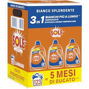 Sole Detersivo Lavatrice Liquido Bianco Splendente 123 Lavaggi