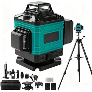 TICFOX Livella Laser Autolivellante 16 Linee, 4x360° Professionale Livello Laser Verde luminosità regolabile IP54 impermeabile batteria 4800 mAh laser a linee per lavori edili e fai da te