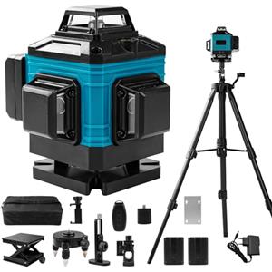 TICFOX Livella Laser Autolivellante 16 Linee, 4 X 360 °Livello Laser Autolivellante Verde, con Telecomando, 2×Batterie Ricaricabili 4800mAh per Lavori Costruzione e Decorazione D'interni(blu)
