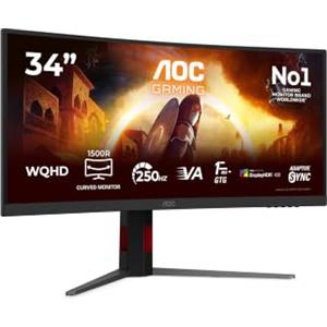 AOC CU34G4ZCA Monitor 34 Pulgadas 240Hz Panel Fast VA, 1ms GtG, HDR400, Adaptive Sync, Altura Ajustable, (3440x1440 HDMI 2x 2.1 DP 1x 1.4 USB Hub) Negro