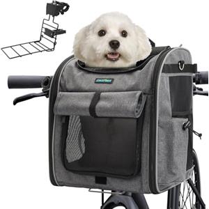 DAISTERN Cestino da Bici Anteriore per Cani Gatti fino a 10KG con Supporto L Ultra-Resistente Φ55mm, Zaino per Animali Domestici con Cerniera SBS, Finestre in Rete Traspirante, Cuscino Impermeabile