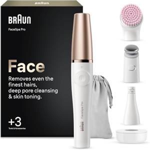 Braun FaceSpa Pro - Epilatore viso, sistema di pulizia e rassodamento della pelle, con 3 extra, SE 912, bianco/bronzo