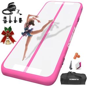 DOBESTS Airtrack Tumbling Matte, tappetino da ginnastica con pompa ad aria, 2/3/4/5/6m tappetino da allenamento con borsa per il trasporto (rosa, 200x100x10 cm)