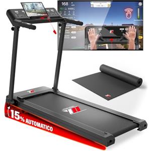 YM Tapis Roulant Salvaspazio 16 km/h, Marchio Italiano, Inclinazione Autom., APP Compatibili, Pieghevole, Ampia Superfice, 2 Sistemi Controllo (TASTI + GESTUALE) Brevettato, NEXT 4000 Your Move Nero