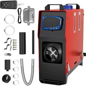 SUBTLETY 12V 8kW Riscaldatore di Parcheggio Diesel Auto 0,18-0,48 L/h Riscaldatore Gasolio ad Aria con Telecomando Monitor LCD e Silenziatore per Camion RV Camper Barche Autobus (Rosso, Tipo A)