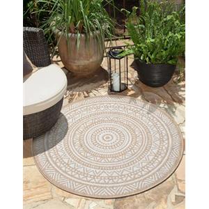 the carpet Mistra - tappeto robusto, moderno, durevole e facile da pulire, per interni ed esterni, soggiorno, ideale per cucina, corridoio e veranda, tessuto piatto, Naturale, 120 cm rotondo