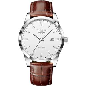 LIGE Orologio Vintage Uomo Elegante Analogico Quarzo Classico Wrist Watches For Men Impermeabile In Vera Pelle Pointer Luminoso Business Orologio Da Polso Uomo Con Data,Argento Bianco