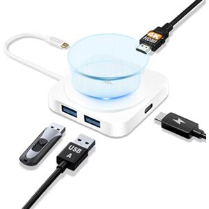 EEAABBR Docking Station USB C con ricarica wireless magnetica, hub multifunzione portatile 5 in 1, docking station 4K, HDMI 100 W PD, 2 USB 3.0, per MacBook/Dell/HP/Lenovo Notebook Windows Surface