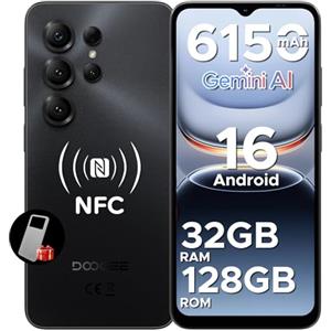 Luzglo Note 56X Pro Android 16 Smartphone, 6150mAh Batteria, UNISOC T7225 Telefono, 6.56" HD+90Hz Display, 32GB+128GB, 13MP+8MP Cellulare, NFC/Widevine L1/Face ID/Impronta Laterale, Nero