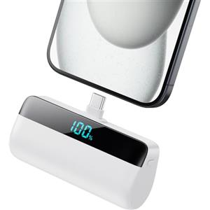 Feob Mini Power Bank per iPhone 17/16/15 Serie, 5200mAh USB C Caricatore Portatile Ultra-Compatto Batteria Esterna Powerbank con LED Display Compatibile con iPhone 17/16/15 Pro Samsung etc - Bianco