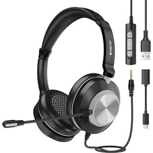 Voistek USB Cuffie con Microfono per PC, 3-in-1 Tipo C USB 3,5 mm Jack, Cuffie Filo Microfono con Cancellazione del Rumore per Ufficio, Call Center, Business, Online Chat Corsi Smartphone, Computer