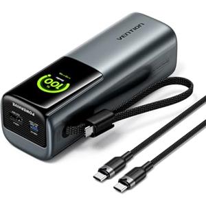 VENTION 27000mAh Laptop Powerbank 200W Ricarica Rapida Display Digital & Emoji Animation, Cavo USB-C integrato, 2 x USB-C + USB-A, per iPhone 17/16/15/14/13 Pro Max, MacBook, Dell, HP, Galaxy S24