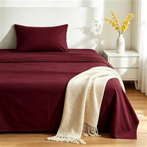 VKZ Set Lenzuola Singolo Cotone con Angoli, Completo Letto Singolo in Puro Cotone per Biancheria da Letto Confortevole e Durevole,BORDEAUX