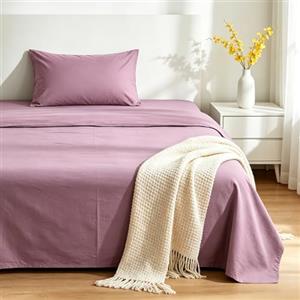 VKZ Set Lenzuola Singolo Cotone con Angoli, Completo Letto Singolo in Puro Cotone per Biancheria da Letto Confortevole e Durevole,ROSA