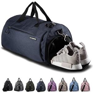Fitgriff® Borsone Palestra Uomo & Donna V1 - Borsa Sportivo con Porta Scarpe e Tasca Umida da Viaggio, Sport, Fitness, Piscina - Duffel Bag (Navy Blue, 48 x 26 x 25 cm (Small))
